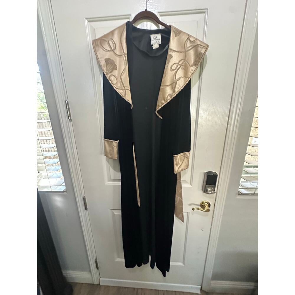 Vintage Raza New York Women's Black Gold 1970s Elegant Robe Size Medium